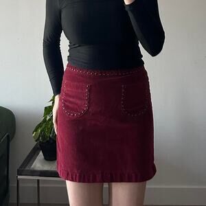 Burgundy corduroy mini skirt with